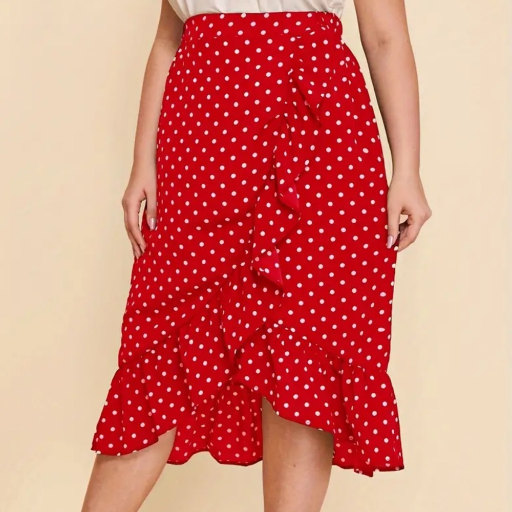 NEW| Plus Size Womens Ruffled Polka Dot Print Chic Skirt
